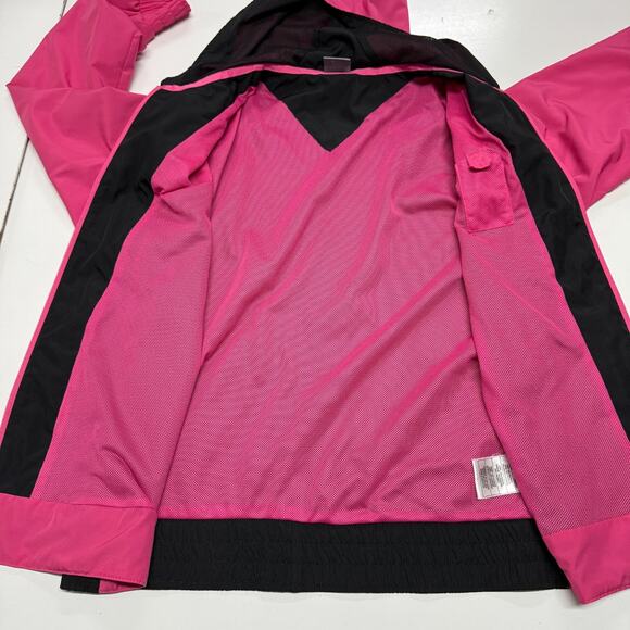 Nike Jacket Womens Large 12-14 Pink Black Colorblock Full Zip Hooded Windbreaker - Picture 8 of 11